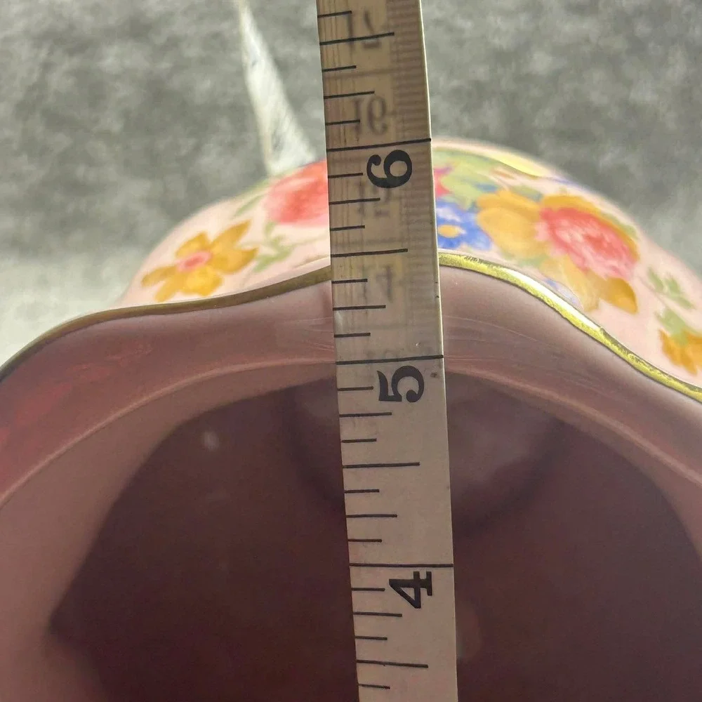 Fornart USA Planter Vase Pink Floral Gold Trim Scroll Handles 107-D Vintage